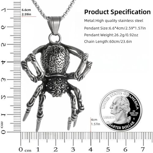 YWMAN Gothic Spider Necklace, Stainless Steel Spider Pendant, Halloween Punk Reptile Animal Jewelry Gift for Men Women2