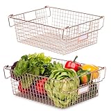 Granrosi XXL Stackable Wire Baskets for Organizing — Set of 2 Rose Gold Wire Storage Baskets with Handles; Snacks & Chips Organizer for Pantry; XXL Metal Storage Bins for Pantry