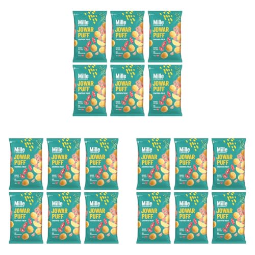 Image of Mille Jowar Puffs Chatpata Treat | 36% Millets | Baked | No Palm Oil | 0 Preservatives | Healthy Millet Snacks | Naturally Gluten Free | 35g x 6 (Pack of 3)
