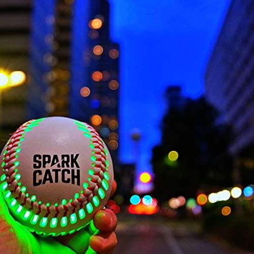 Spark Catch - The World's First LED Light Up Baseball (Green) with The Same Weight, Size, and Genuine Leather Skin As MLB Baseball. The Most Ideal Solution for Playing Catch at Night.