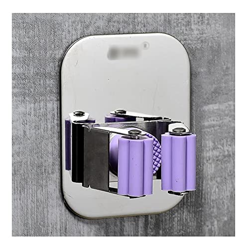 Broom And Mop Holder, Stainless Steel Wall-mounted Storage Tools, Snap Design Cleaning Tool Storage Rack For School, Hotel (Color : Purple, Size : 39x5cm) (Purp