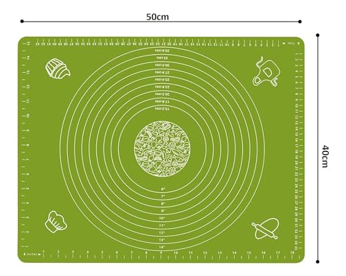 Image of Lukzer Baking Mat with Measurements for Fondant Dough Pastry Roti Chapati & Pizza | Non-Stick Reusable Silicone Kneading & Rolling Sheet Easy to Clean Food Grade 50 x 40 cm (Green)