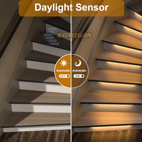 Image of Motion Sensor with Daylight Sensor Sync Light Up Type LED Stair Lighting Kit SSL-0516, Suilt for 20-40inches Wide Indoor Staircase (Warm White 3000K, 12 Stairs)