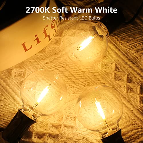 Lepro Solar Flood Light 2 Pack with 3 Adjustable Heads & Outdoor String Lights with 25 LED G40 Edison Bulbs