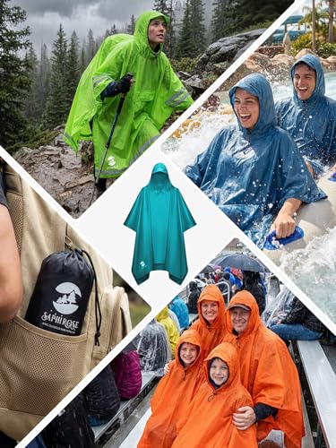 Image of SaphiRose Hooded Rain Poncho Waterproof Raincoat Jacket for Men Women Adults