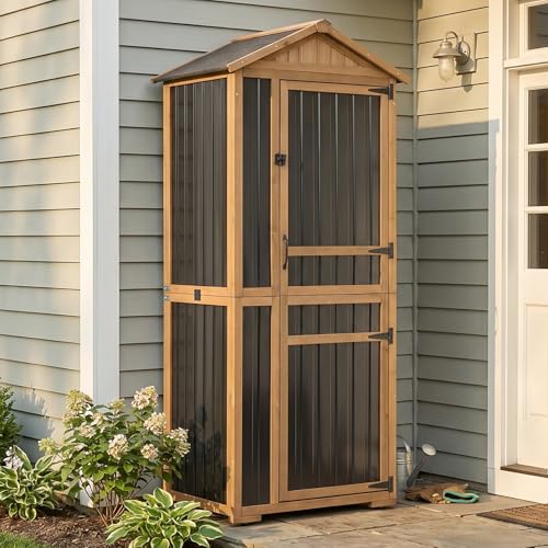 Image of Outdoor Storage Cabinet, Extra-Tall Shed with Removable Shelf for Long Tool