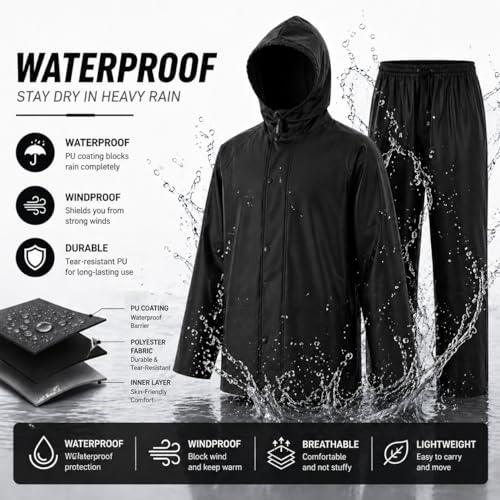 Image of Rain Suit For Men & Women Waterproof Heavy Duty Rain Gear Reflective Jacket for Fishing Outdoor Work Raincoats