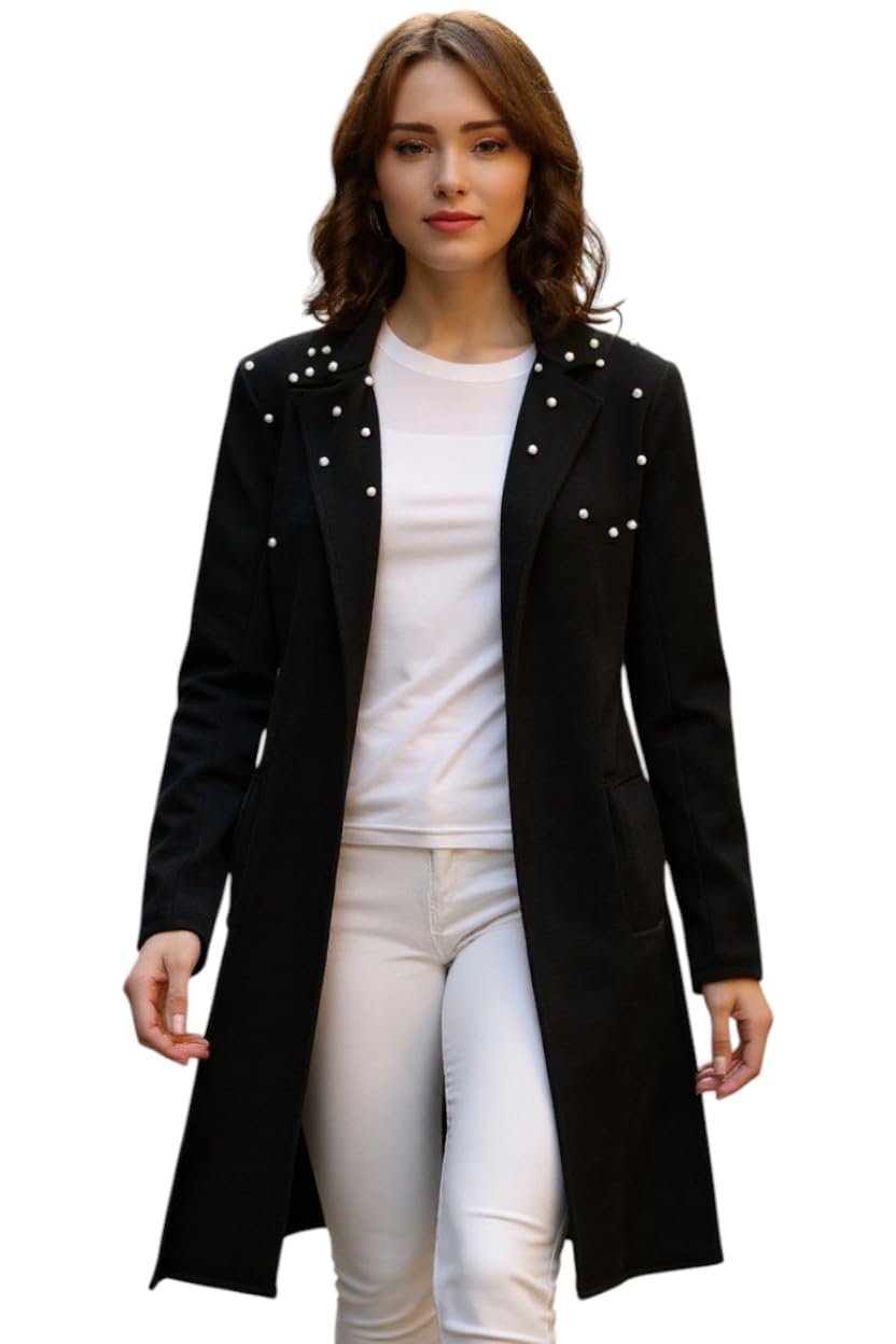 sfoty Women’s Longline Pearl-Studded Stylish Long Shrug for Casual & Party Outfits-picture-26
