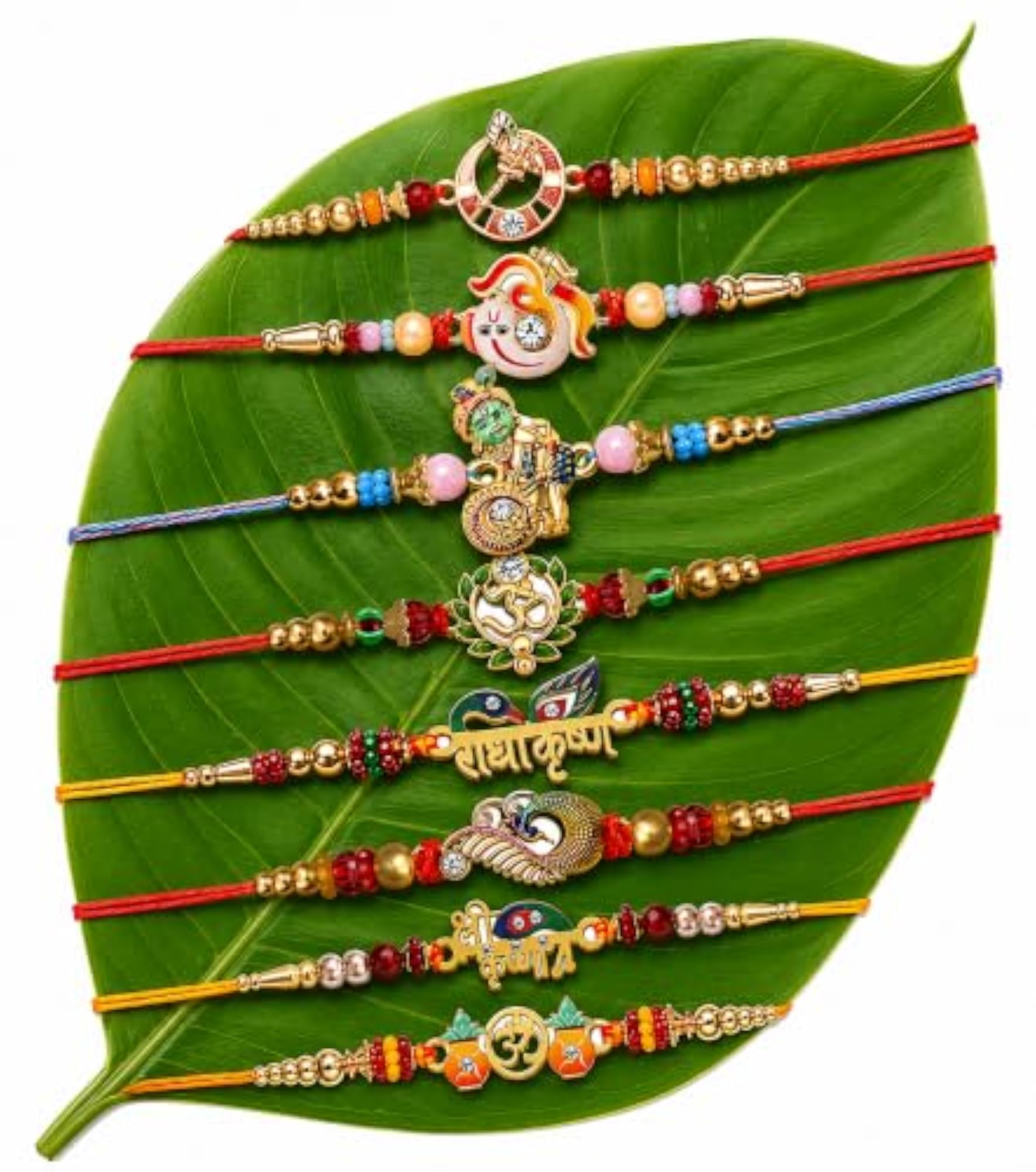 8pc Fancy Designer Rakhi Set with Roli Chawal Pack