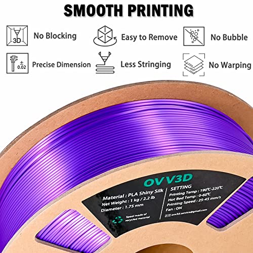 Image of OVV3D Silk PLA Filament 1.75mm, Upgrade Purple PLA Filament 3D Printer Filament, Silk Purple 3D Printing Filament, 3D Filament 1.75 + /- 0.02mm, Silk 1.75 PLA Filament for 3D Printer and 3D Pen, 1kg