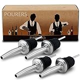 Professional Liquor Pourers Set of 4 by Barvivo - Classic Free Flow Bartender Bottle Pourer w/Tapered Spout, Fits Alcohol Bottles up to 1l. - Best for Pouring Wine, Spirits, Syrup and Olive Oil.