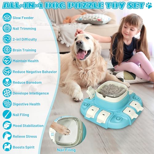 Dog Puzzle Toys with Scratch Pad,Dog Treat Puzzle Slow Feeder,Interactive Dog Toys for Large/Medium/Small/Smart Dogs,Dog Food Dispenser for Mental Stimulation with Nail Trimming,Nail File,Scissors - Image 3