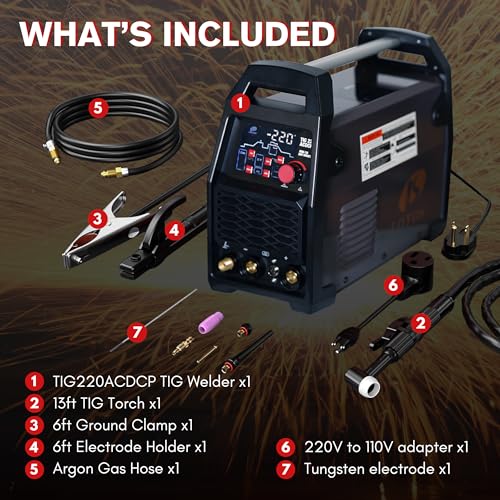 Image of LOTOS TIG220ACDCP 220A AC /DC TIG Welder, Digital Display, 13-in-1, Pulse, Spot, Stick, HF Start, Dual Voltage 110 /220V, 3 AC Waves, Aluminum Stainless Steel Welding