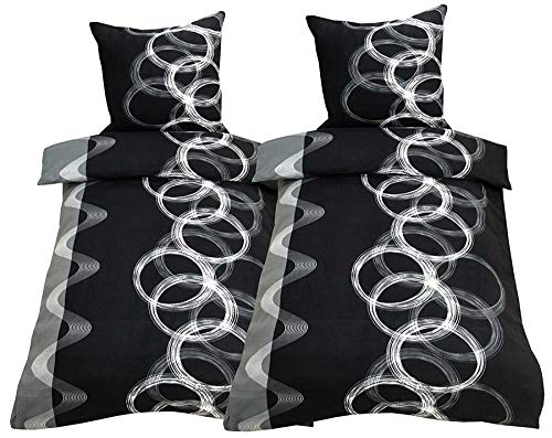 4 TLG Winter Fleece Bettwäsche 135x200 Kreise Schwarz Grau flauschig...