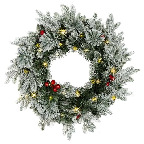 Künstlicher Weihnachtskranz, 50cm, beflockt, mit 50 LED-Lichtern,...