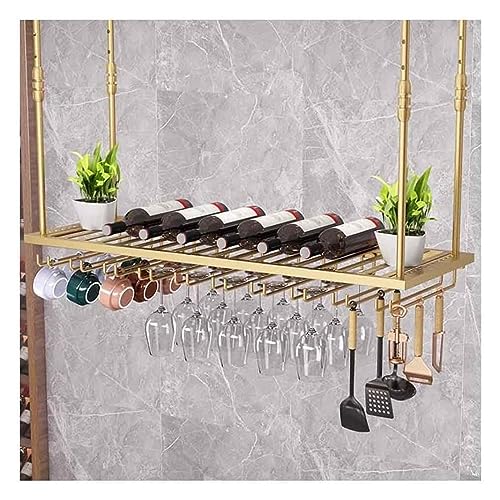 LIULIFEN Estante para Vino Colgante con Soporte para Copas, Barra Colgante Ajustable, Estante para Copas de Vino, Soporte para Botellas de Techo, estantes para Vino, Bar y COC