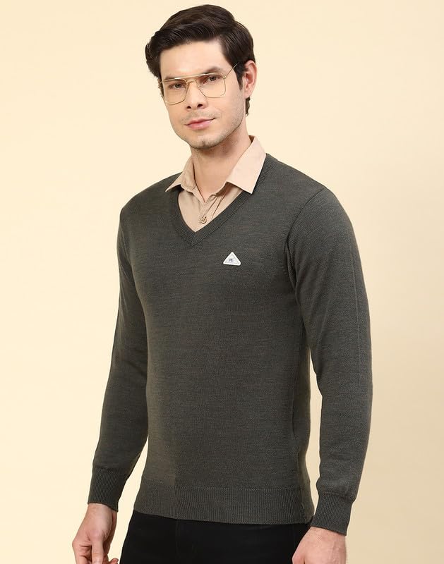 Image of Monte Carlo Shell Solid V Neck Pullover | Warm Woolen Pullover for Men | Soft Comfortable Knitted Winter Wear Sweater for Men's