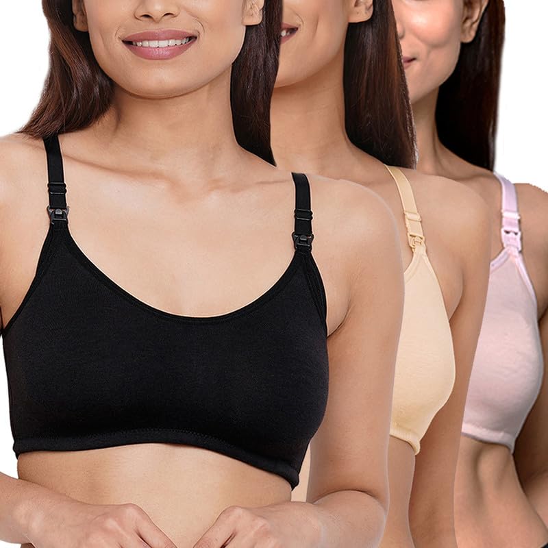 Image of Inner Sense Organic Cotton Bamboo Nursing Bra for Women I Non Padded Feeding Bra with Keyhole Back Design I Wire Free Maternity Innerwear with Full Coverage