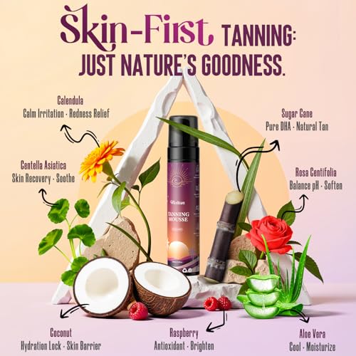 Image of Self Tanner Mousse Kit - 1-Hour Express Dark Bronze + 250mL XL w /Mitt & Strap | Plant 30% DHA for Long-Lasting Tan | No Orange Tones, Streak-Free & Odorless | Natural Sunless Glow （Dark）