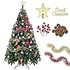 SINCHER Kunstkerstboom 180 cm, met decoraties, 1600 takken groene premium kerstboom, gratis decoraties, eenvoudige montage, verdikking, opvouwbare metalen standaard