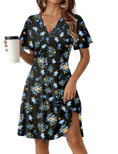 Image of Zeagoo Womens Summer Dresses Wrap V Neck Dress Floral A-Line Ruffle Sleeve Casual Sundress with Pockets 2026