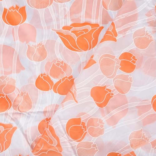 Image of Kuber Industries Shower Curtain | 7 Feet | Bathroom Shower Curtain | AC Curtains | PVC Waterproof Window Curtain | Curtains for Bathtub | 8 Rings Curtain | Orange Gulab | Blury Transparent