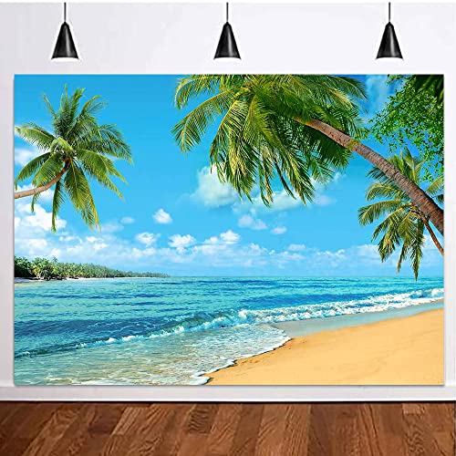 Tadergyue Hawaii Tropica Lsoft Sand In Blue Sky Baiyun Island Palm Holiday Sweethearts Adult Portrait Wedding Photo Backdrop Banner Studio Props Photo Graphy Background 7X5Ft #TOP3
