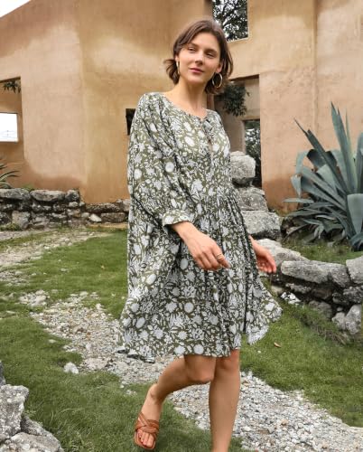 Image of Boho Dresses for Women Floral V Neck Puff SLVS Babydoll Short Beach Dress
