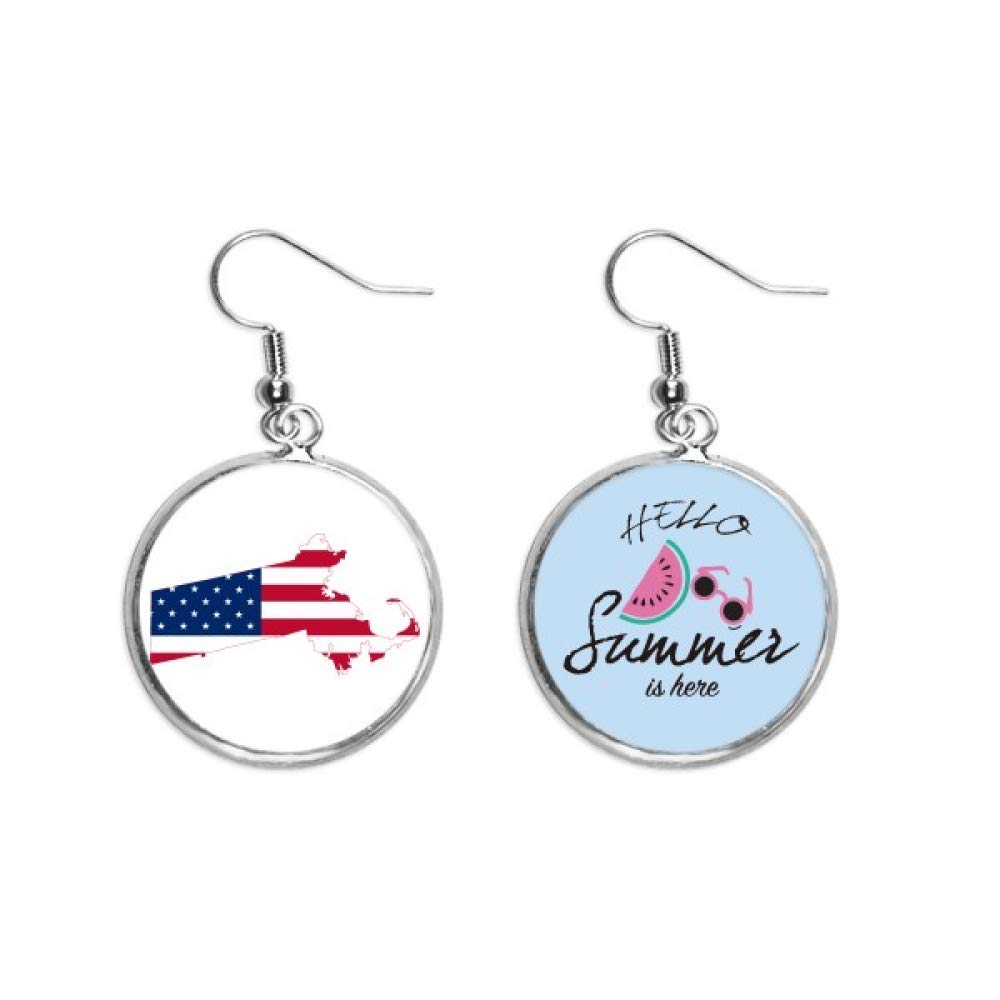 Pendientes de sandía de Massachusetts con bandera de EE. UU. para el lóbulo 5