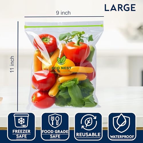 Image of Large Multipurpose Ziplock Storage Bags | 15 Reusable Bags (23 x 28 cm) | Double Grip Zipper | Leak-Proof, Freezer & Fridge Safe, BPA-Free, Food-Grade Ziplock Pouches