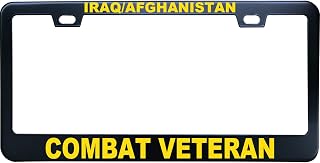 Iraq Afghanistan Combat Veteran License Plate Frame for Women/Men, Black Stainless Steel Car Tag Frame, 6"x12" 2 Holes & Screws Fits Standard US/CA