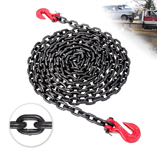 Image of G80 Transport Binder Chain1 /4 x 14 FT Tow Cable with Clevis Grab Hooks | 3,300 lbs WLL Heavy Duty Link for Transporting, Towing, Tie-Down & Lifting