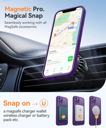 Image of CANSHN Magnetic Compatible with iPhone 12 Pro Max Case, Upgraded [Full Camera Protection] [Compatible with Magsafe] [Translucent Matte] Shockproof Protective Phone Cover 6.7 Inch - Deep Purple