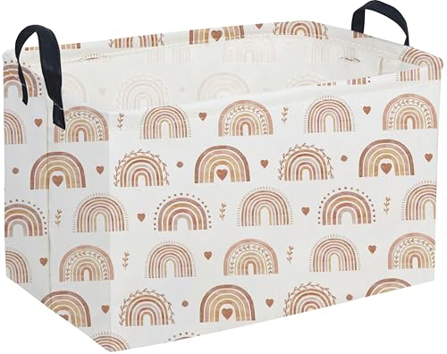 Image of Sanjiaofeng Rectangular Boho Basket Rainbows Storage Bins,Girls Storage Basket with Handles.Clothers,Books,Kid's Gifts Bins. (Rainbows)