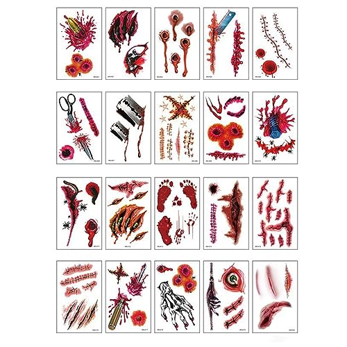 20 Fogli Tatuaggi Temporanei Cicatrici Halloween