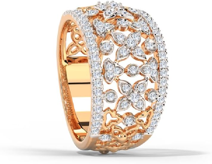 0.20 Ct Round Diamond Floral Cluster Half Eternity Wedding Band Ring For Women 14k Rose Gold Plated Two Tone Flower Band Ring 925 Sterling Silver Handmade Stacking Ring Gift For Her