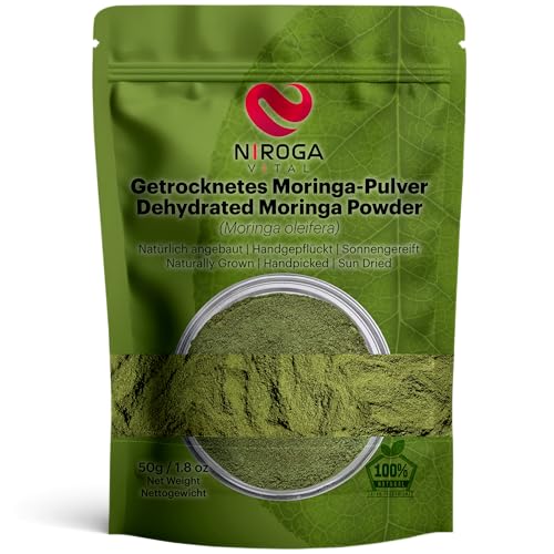 Poudre de feuille de Moringa de qualité supérieure - 50 g/poudre de feuille de Moringa - 50 g - Additif de bain naturel pour une peau rafraîchissante - Végétalien - Sans OGM
