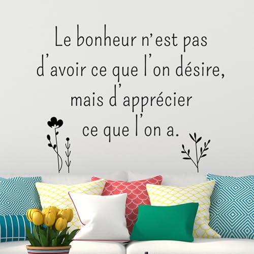 Sticker citation Le bonheur Noir - 30 x 55 cm