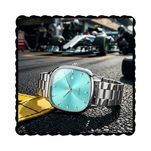 Image of PAPIO Analog Quartz Watch with Date Display | Silver Stainless Steel Strap | Square Dial Formal & Casual Wrist Watch for Men