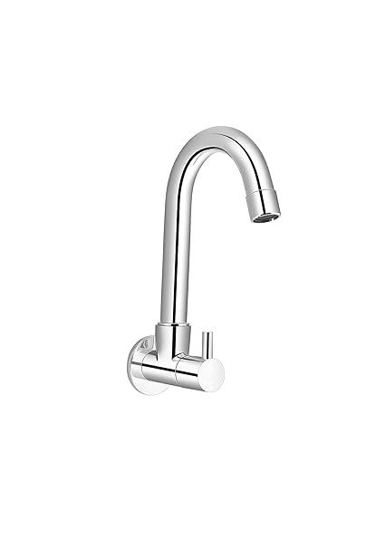 DULCET Full Brass FLT Type Wall Mounted Sink Cock/Tap with Movable Spout (360 Degree Rotating/Moving) Chrome Finish and Mirror Shining Use for Kitchen Sink/Wash Basin/Home (Flora) (Fl107-09)