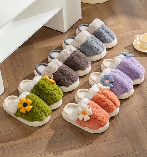 HANDKEI Cute Cartoon Flower Warm and Non slip Women's Winter Home Plush Slippers3