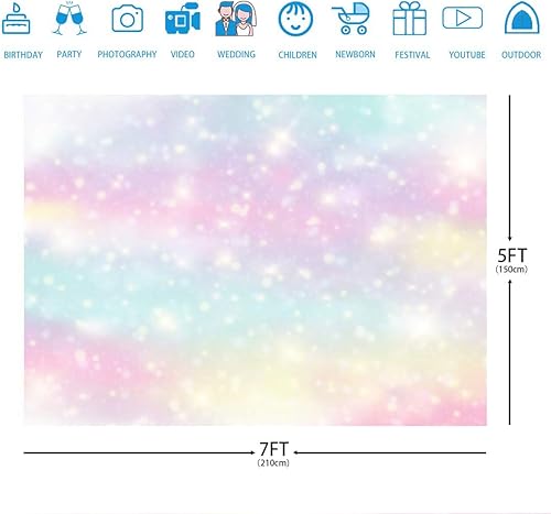 Miniatura 5 de Fondo de fotografía de arcoíris con purpurina para recién nacidos, 7 x 5 pies, colorido telón de fondo de 1er cumpleaños, decoraciones de fiesta de