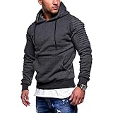 Johoproce Men's Slim Fit Pleated Raglan Sleeve Stripe Hoodies Long Solid Color Sleeve Top Pullover S