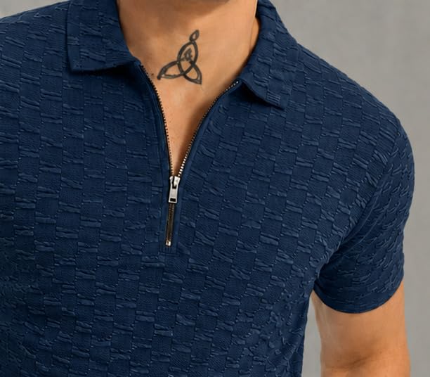 Image of Preneum Men's Solid Polycotton T-Shirt | Collared Neck | Half Sleeve | Regular Fit | Everyday Casual Wear (Available in Plus Sizes)