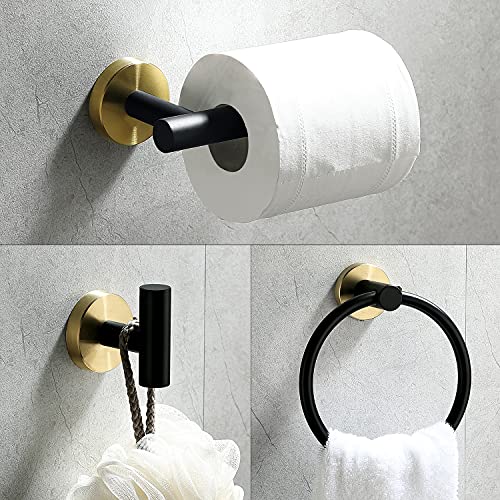 Ntipox 4 Piece Stainless Steel Matte Black and Brushed Gold Bathroom Hardware Set Include Hand Towel Ring Holder - Image 2