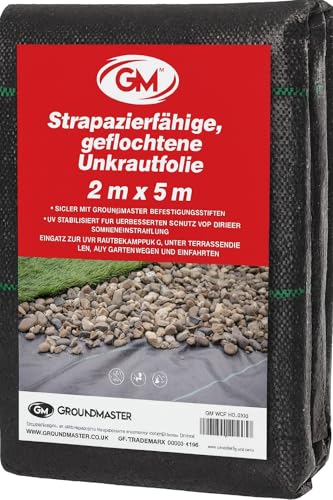 GroundMaster Unkrautvlies Extra Stark (2 m Breit x 5 m Lang) - 100g/m² Unkrautvlies Wasserdurchlässig, Bodengewebe Unkrautflies für Garten, Hochbeet, Einfahrt usw., Anti Unkrautvlies Pflanzfolie