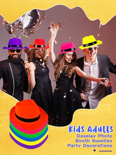 image for SGBETTER 42 Pcs Neon Party Hats Colorful Plastic Hat Gangster Hat Fedo