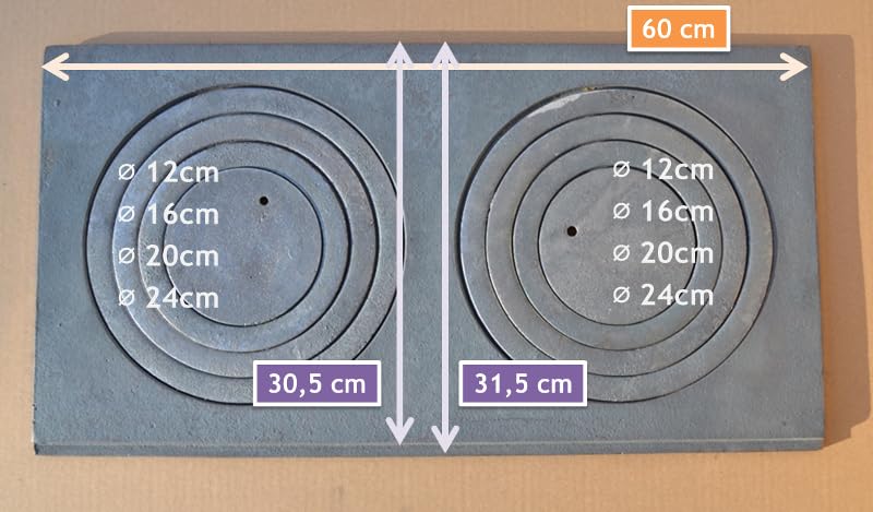 SEZAM Piastra in ghisa per forno con 2 fori, 60 x 30 cm, piastra in ghisa grigia