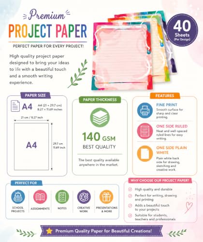 Image of Alvika - Pack of - 40 Design - 023 A4 Size 140 GSM One Side Ruled Multipurpose Designer Colored Art & Craft Sheets for Scrapbooking, Projects