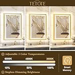TETOTE LED Bathroom Mirror with Lights Gold Metal Framed 40x24 Frontlit & Backlit Vanity Mirror Baroque Antifog Stepless Dimmable White/Warm/Natural,CRI90+,Waterproof,Wall Mounted(Horizontal/Vertical) - Image 4